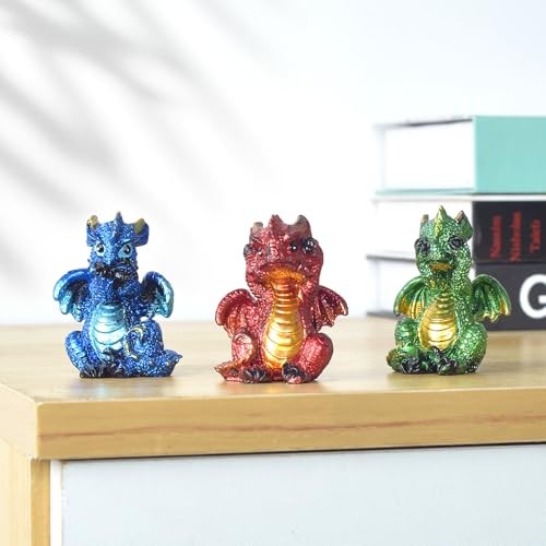 3er Pack süße Baby Drachen Figuren - sehen/hören/sprechen keine böse Pose rot, blau, grün - Bild 2 von 8