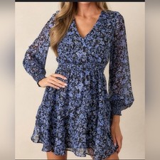 MINKPINK Women's Lucinda Mini Dress Blue Black Floral Size XL
