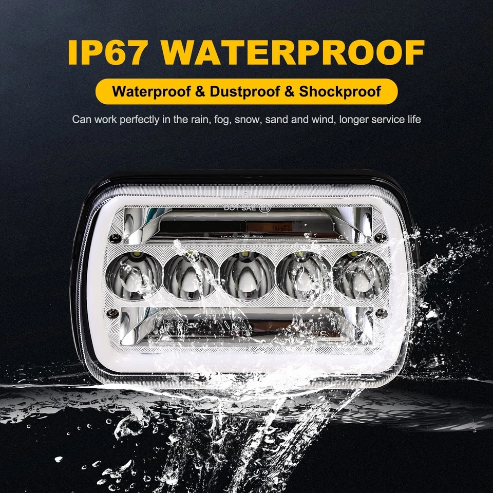 2Pcs 5x7" 7x6" LED High Low Beam Headlights For Ford E-150 E-250 E-350 Econoline Foto 4 de 4