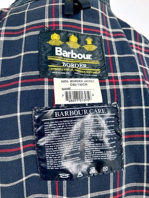 Vintage 90S BARBOUR BORDER Waxed Jacket For Men Navy Blue Check