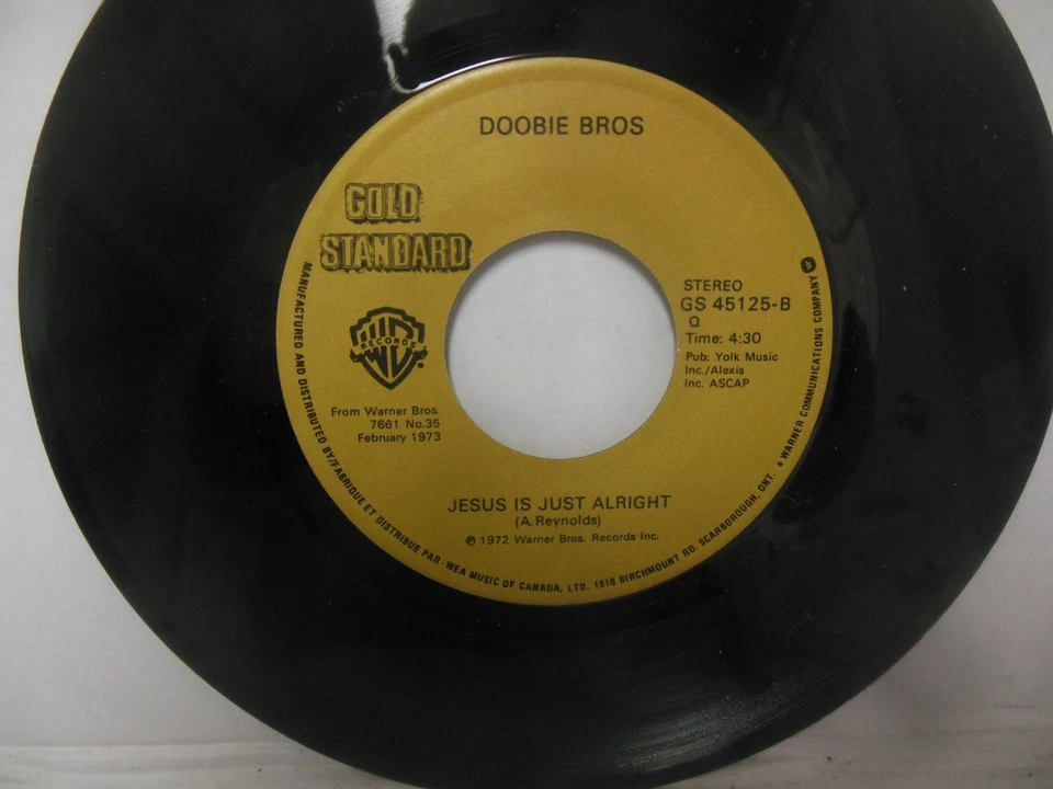 DOOBIE BROS mint 45 rpm JESUS IS JUST ALRIGHT b/w LONG TRAIN RUNNIN' - Image 2 of 4