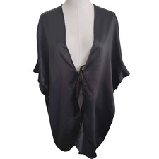Victoria's Secret Black Satin Ruffle Short Robe O/S NWT
