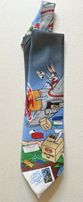 VTG Looney Tunes Tie 1997 Bugs Bunny Mail Delivery Airplane Pilot Cartoon
