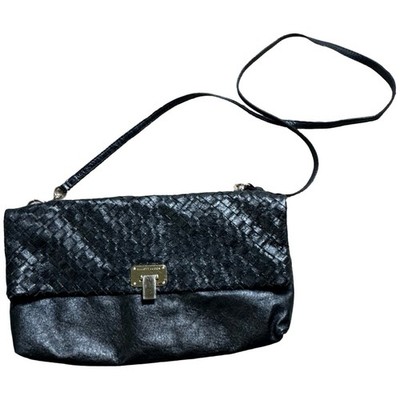 Elliott Lucca Ares Black Woven Leather Foldover Crossbody Shoulder Bag