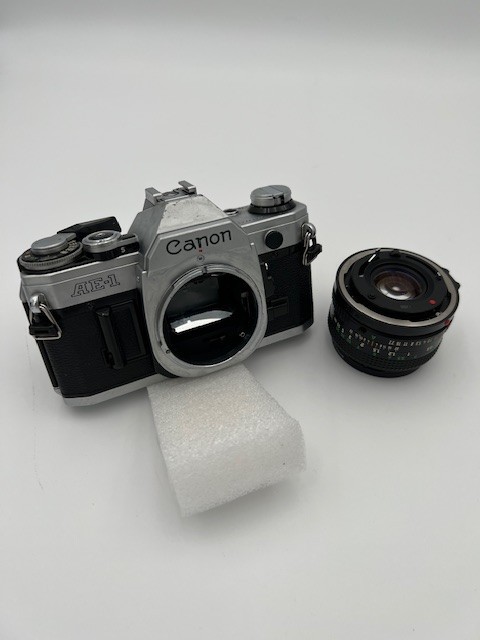 Canon AE-1 35mm Film Camera With FD 50mm f/1.8, Vivitar Macro focusing zoom lens