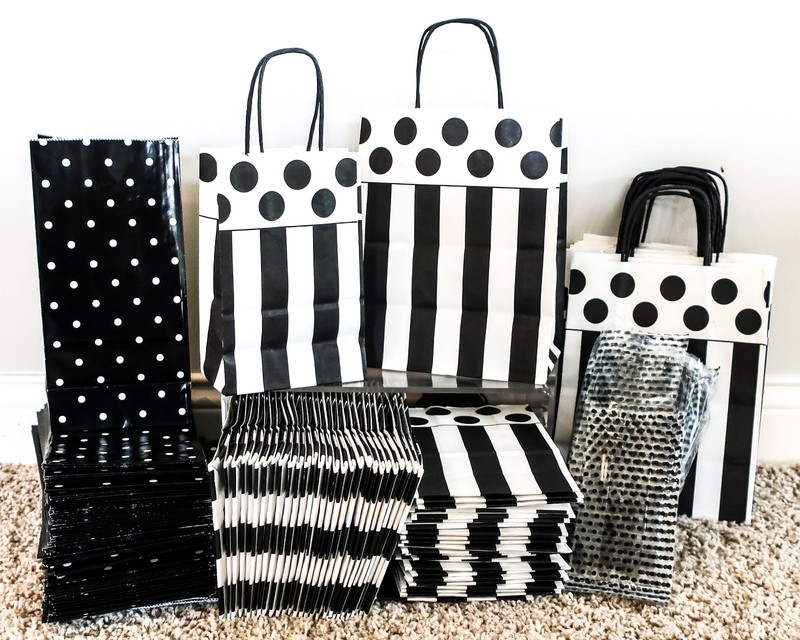 Huge lot of 301 Black & White Geometric Paper & Cello Polka Dot Packaging Bags