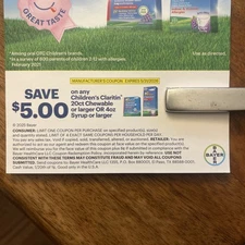 $5.00 Coupon Any Children’s Claritin 20ct Chewable / 4oz Syrup Or Lrgr 5/26 Exp
