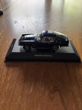 Maserati Mistral 1/43 scale model car, dark blue, with base