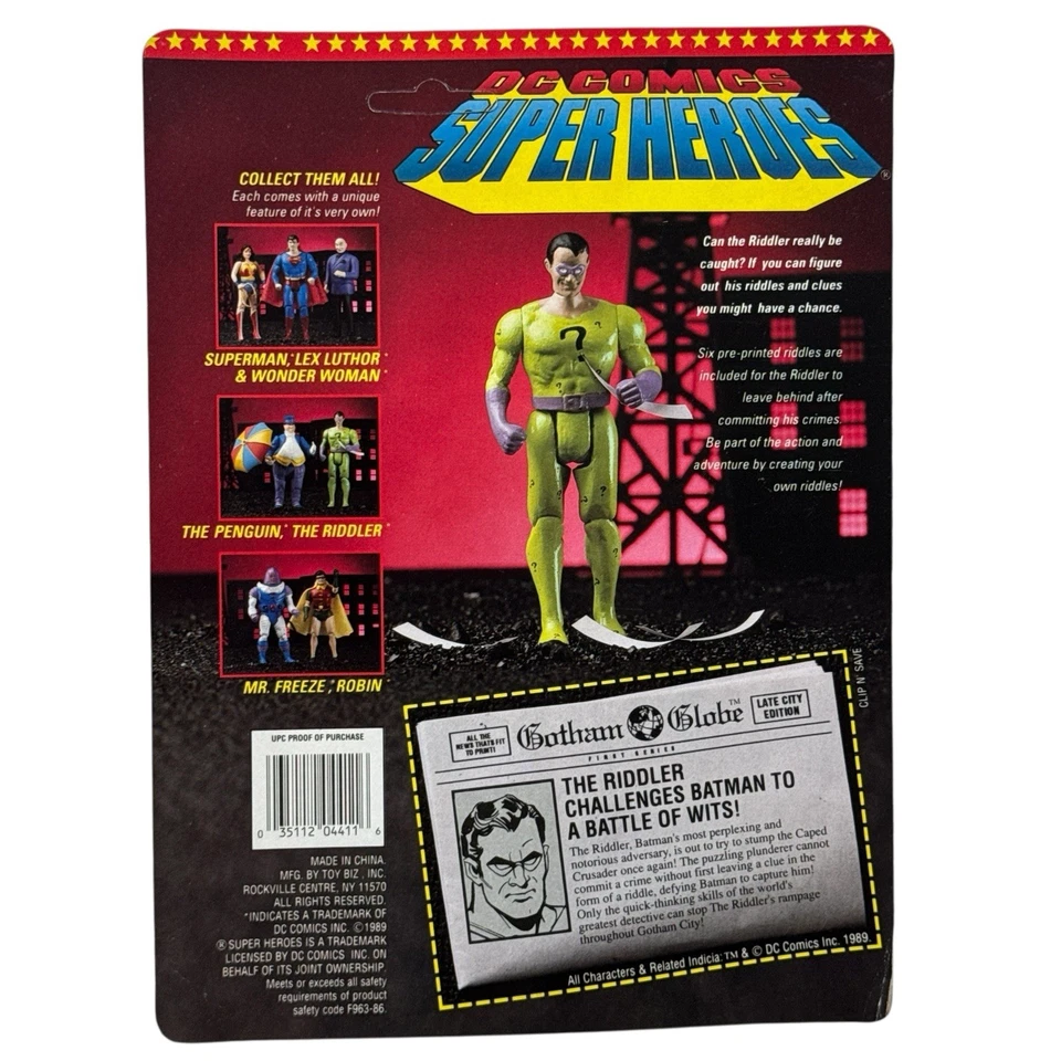 Экшн-фигурка 1989 Toy Biz DC Comics Super Heroes Riddler как новая на картонке запечатанная No4411 - Изображение 2 из 4
