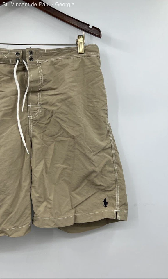 Baús de natação Polo Ralph Lauren bege com cordão elástico cintura carga masculino M Y2K - Imagem 2 de 4