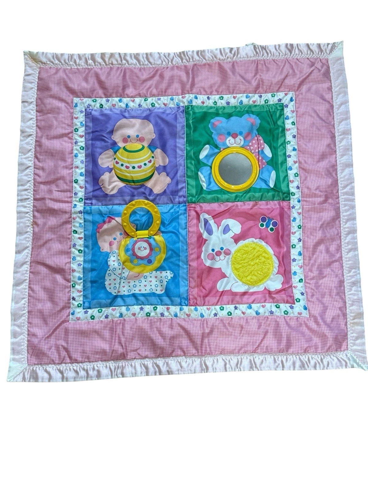 Vintage Fisher Price 137 Baby Blanket Tummy Time Activity Mat 1983 Satin Edge