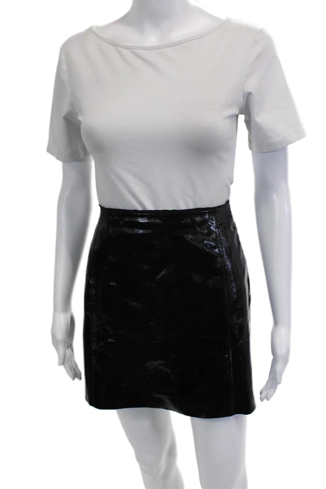 Minifalda lápiz de cuero negra para mujer Elie Tahari talla 6 Foto 2 de 4