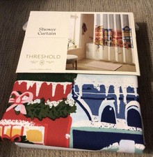 Threshold Shower Curtain Winter City Scene Christmas Holiday Snow 72" X 72" NEW
