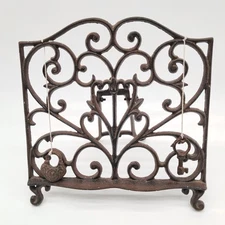 Vintage Cast Iron Cookbook Book Stand Recipe Holder With Lock & Key Weights
