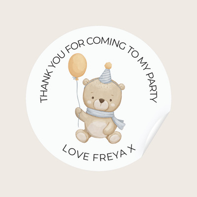 Personalisierte runde Geburtstagsparty süße Tüte/Zapfen Aufkleber Kinder Teddybär