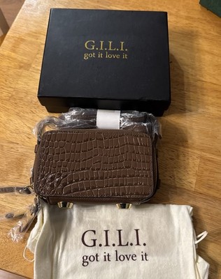 New w/ box G.I.L.I Convertible Leather Micro Handbag Wallet Italian Croc Genuine