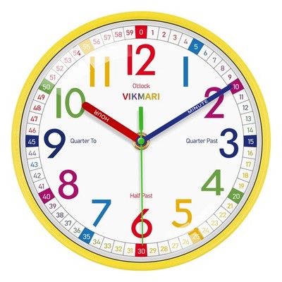 VIKMARI Learning Clock for Kids - Small Silent Non-Ticking Colorful Teaching ...