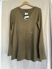 Eddie Bauer Women's Green Cotton Knit Solid V-Neck Pullover Sweater M