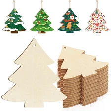 24PCS Wooden Christmas Tree Cutouts Hanging Ornaments for DIY Crafts Hanging