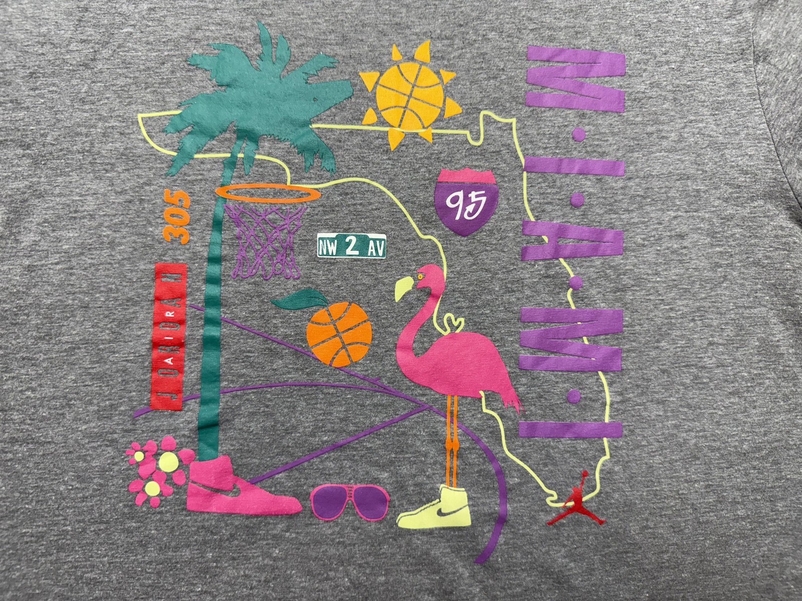 Jordan Shirt Mens Large Gray Miami Graphic Standard Fit Jumpman Basketball Tee image 2