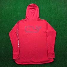 Vineyard Vines Edgartown Hooded Tshirt Mens Medium Red Long Sleeve Pocket Whale