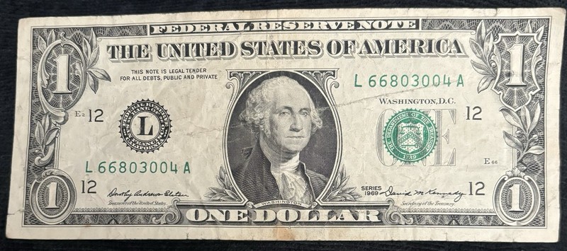 1969 San Francisco $1 Bill Devil 66’s Double 00’s Note