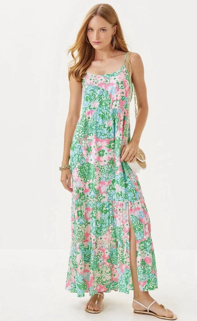 knee length dresses for ladies Vintage The Lilly Green & Blue Lilly Pulitzer Maxi Dress – Modig main image 0