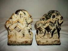 Antique Bronzed Iron Verona Bookends Americana Spirit of 1776 Chippy Primitive