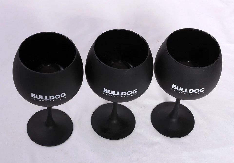 Bulldog London Dry Gin Glasses X 3 Matt Black Official VGC! - Image 4 of 4