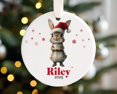 Rabbit Woodland Animal Personalized Kids Christmas Ornament 2025 | Custom Name