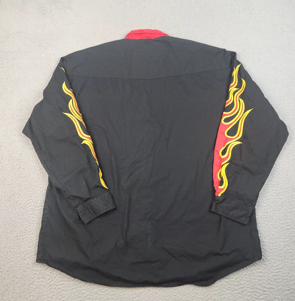 Camisa Rodeo ROPER Para Hombres 2XL Western De Colección Wrancher Rojo Amarillo Llamas Cepillo Foto 2 de 4