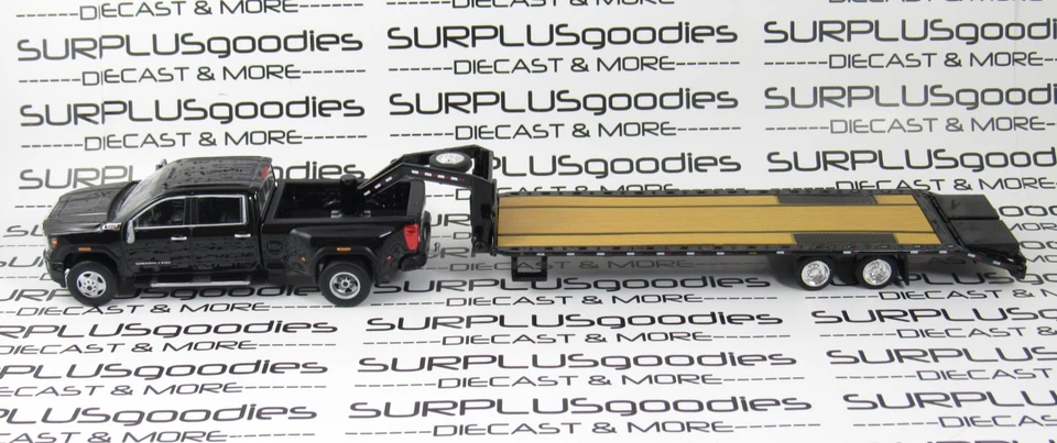 Greenlight Black 2022 GMC SIERRA 3500 DENALI Dually Pickup w/Gooseneck Trailer - Image 2 of 4