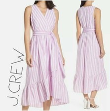J. Crew Women’s Lilac Lavender White Striped Poplin Midi Dress Sz 2. New $138