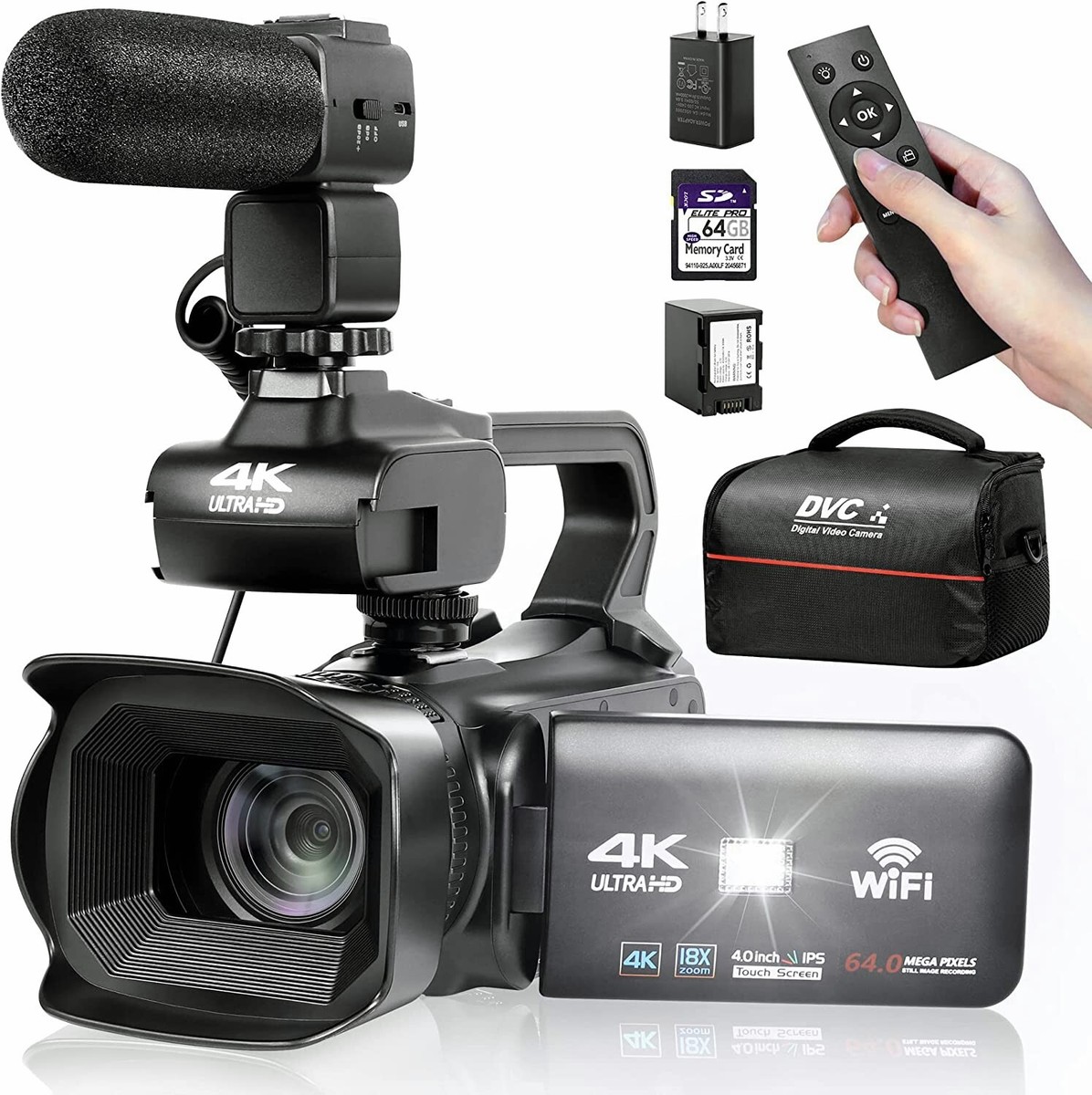 UHD 4k Video Camera Camcorder with 18X Digital Zoom,64MP Digital