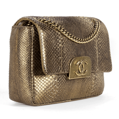 CHANEL Bag Classic Single Flap Small Gold PYTHON Leather GHW CERTIFIED AUTHENTIC - Picture 3 of 9