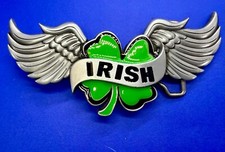Four leaf Clover with Wings HUGE Luck of the Irish Shamrock 6" Wide Belt Buckle