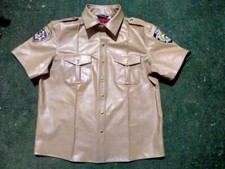 Men  s Hot Stylish Police LEATHER Uniform Short Sleeve T Shirt  Pants BLUFF Gay