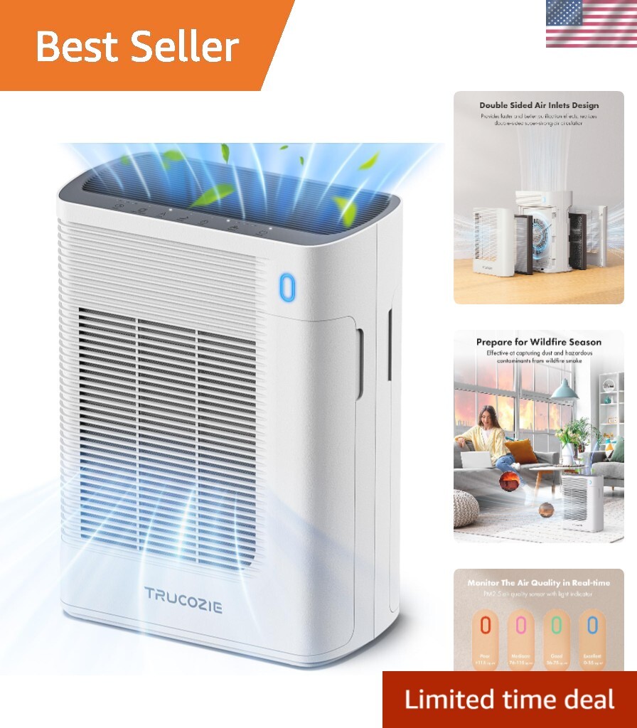Double-Sided Air Purifier with HEPA Filter - Perfect for Bedrooms Up to 1937 Ft²