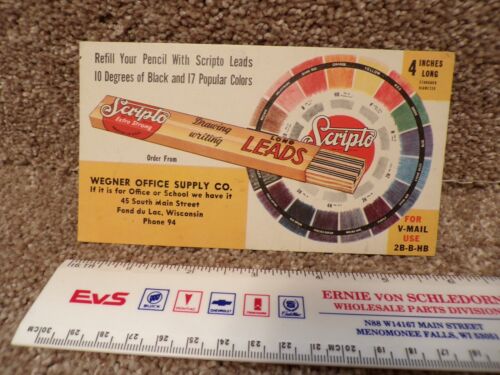 Vtg Ink Blotter, Wegner Office Supply Fond du Lac Wisconsin Scripto Pencil Lead