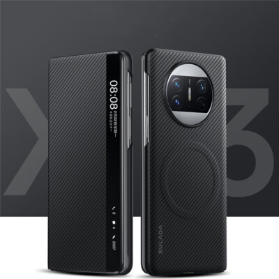 Magnetic Carbon Fiber Pattern Leather Case For Huawei Mate X3 X5 X6 Flip Cover