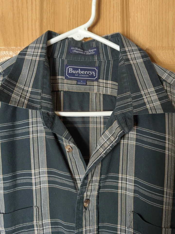 Burberrys Of London Men's L Large Button Up Shirt Black Plaid Long Sleeve - Image 2 of 4