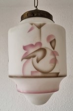 Schöne alte Art Deco Foyer Deckenlampe - graphisch gemustertes Glas um 1925