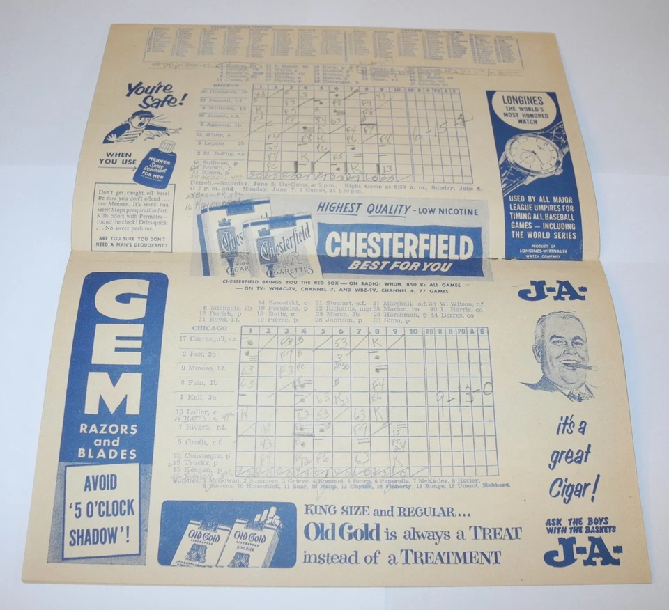 1954 Boston Red Sox White Sox Baseball Scorecard Program Scored 6/3 Williams HR - Image 2 of 4