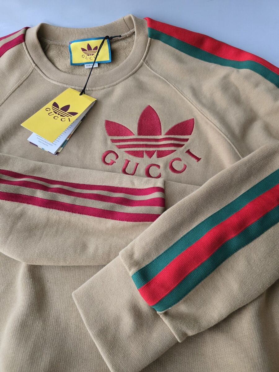 GUCCI x Adidas Dark Beige Crewneck Sweatshirt Size XS Small GUCCI x Adidas Dark Beige Crewneck Sweatshirt Size XS Small