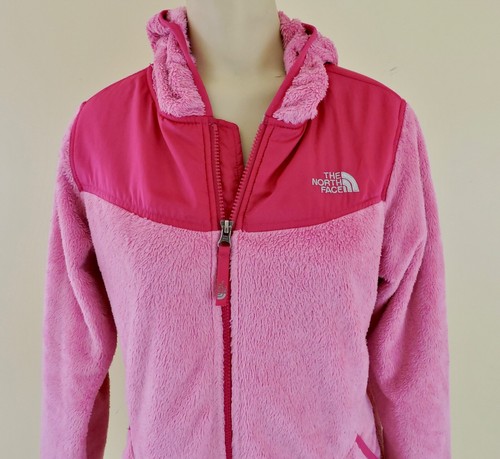 THE NORTH FACE OSO HOODIE Girls XL 18 Pink Two Tone Fuzzy Zip Hood Winter Jacket - Picture 2 of 7