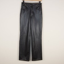 Zara Faux Leather High Waist Straight Leg Conrtast Stitch Black Pants Womens S