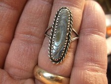  143 of 245, VTG LADIES STERLING SILVER  "LAYERED" ABALONE MOTHER OF PEARL RING