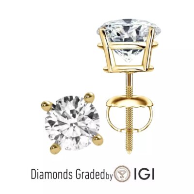 IGI zertifizierte 4 ctw Lab Grown Diamant Ohrstecker in 14K Gelbgold E VVS2