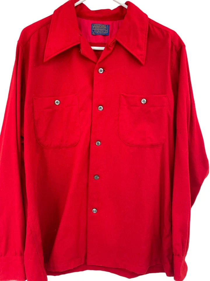 Vintage 1950's/1960's Pendleton Board Shirt Red Wool Flap Pockets size Large USA - Image 3 of 4