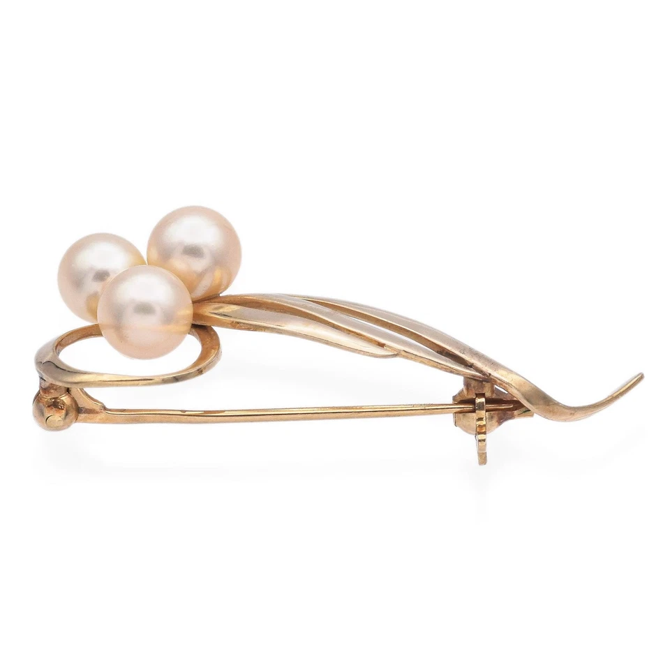 Broche prendedor vintage Mikimoto oro amarillo 14K perlas remolino Foto 2 de 4